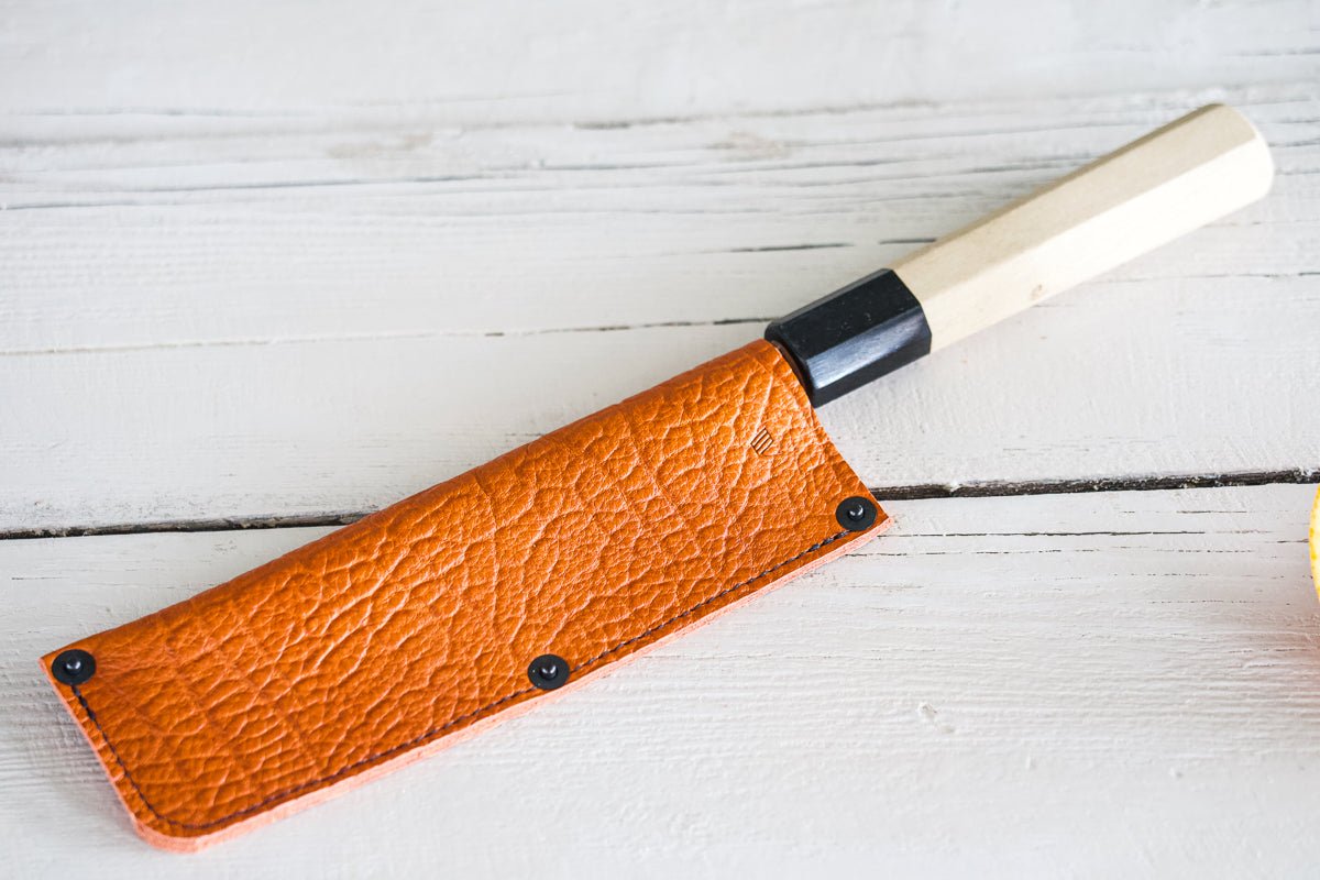 Leather Nakiri Knife Sheath/Saya - Orange - 170mm - Valentich Goods