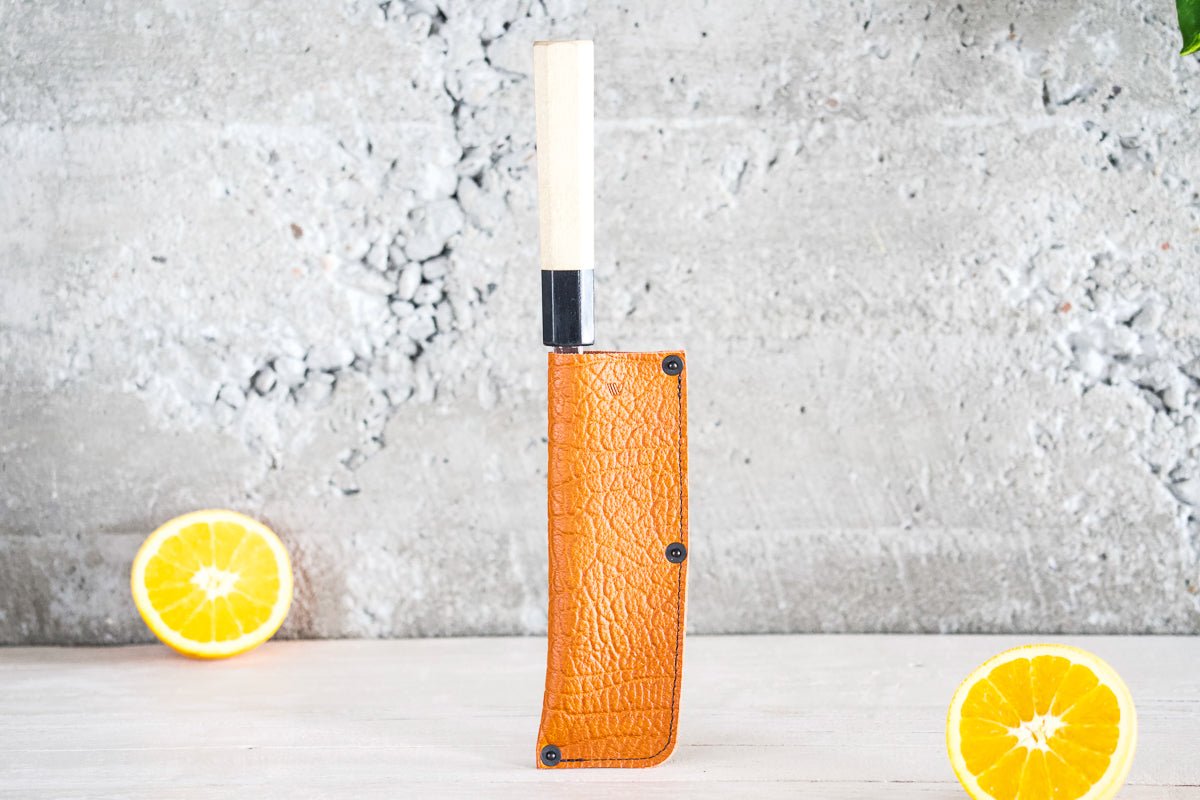 Leather Nakiri Knife Sheath/Saya - Orange - 170mm - Valentich Goods