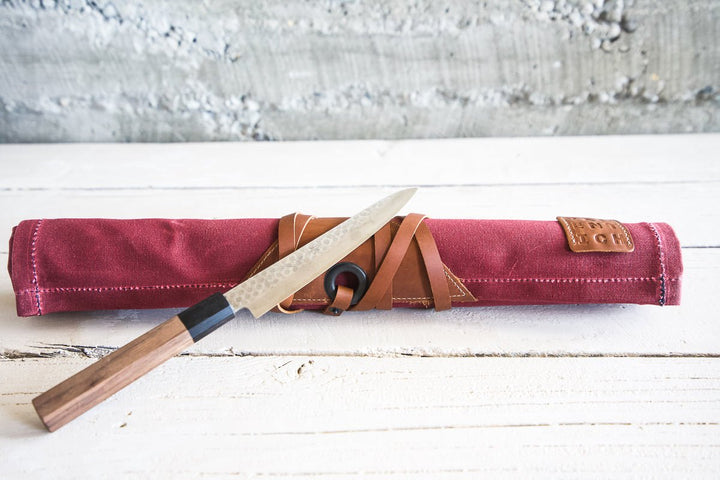 Mini Waxed Canvas Knife Roll - Valentich Goods #color_burgundy