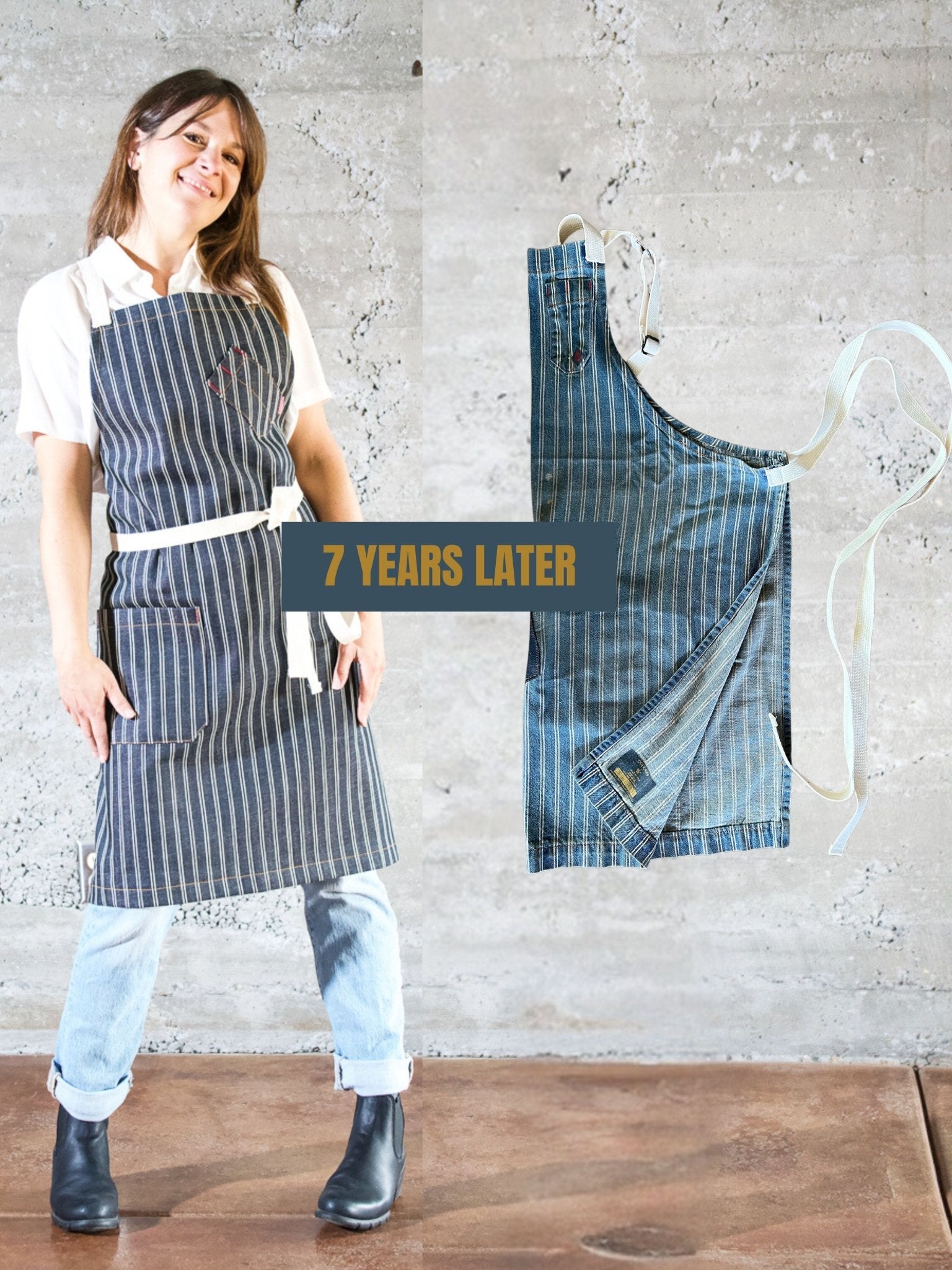OG Chef Apron - Indigo Double Striped - Valentich Goods
