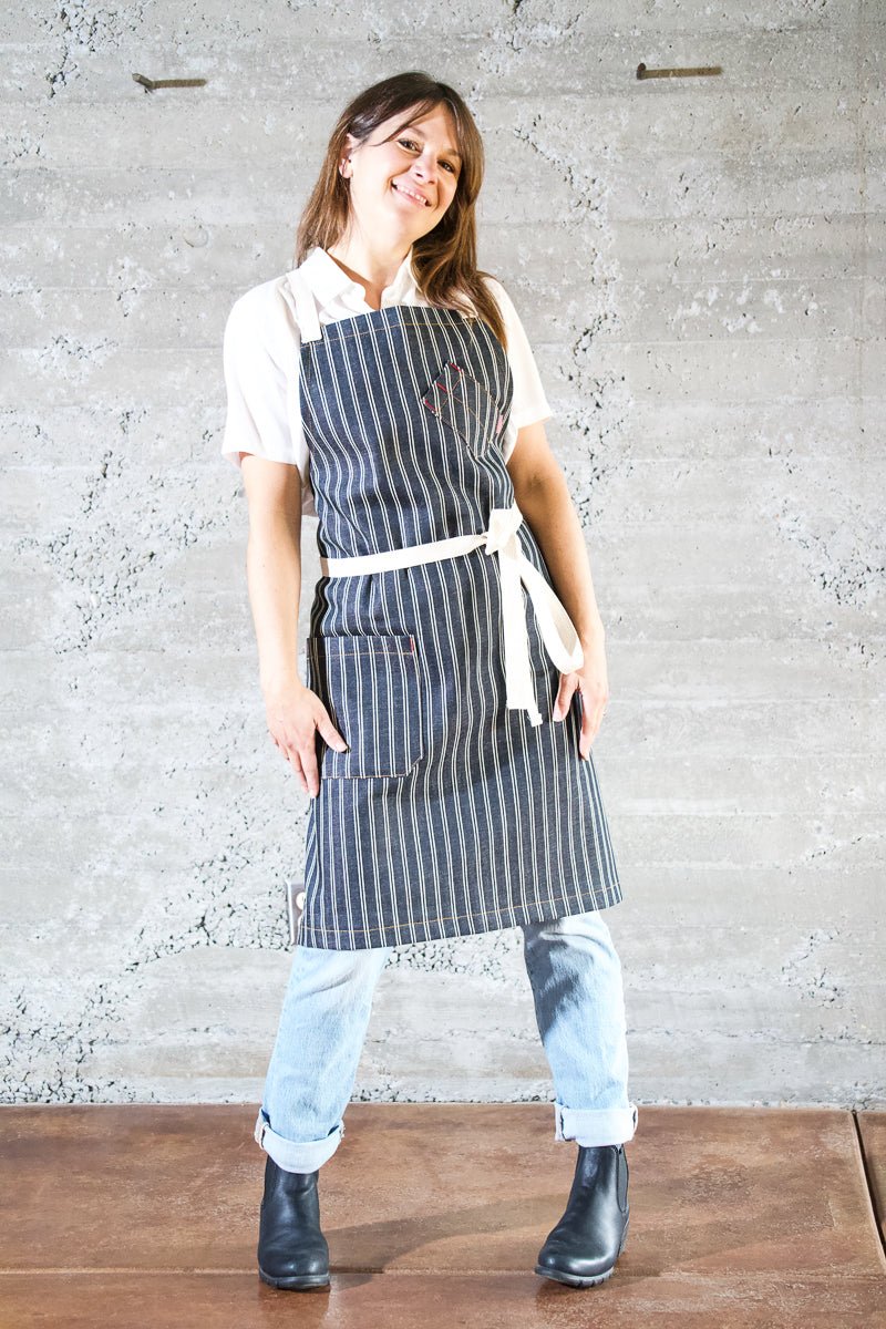 OG Chef Apron - Indigo Double Striped - Valentich Goods