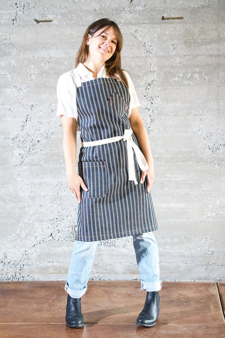 OG Chef Apron - Indigo Double Striped - Valentich Goods