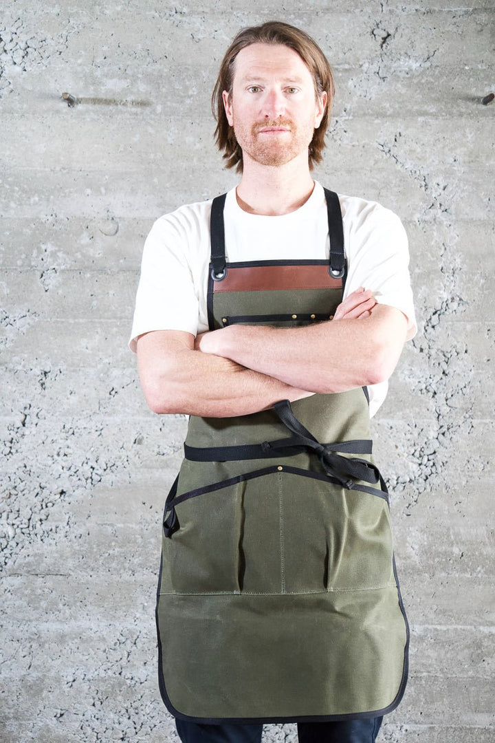 Waxed Canvas Work Apron -- Artichoke - Valentich Goods