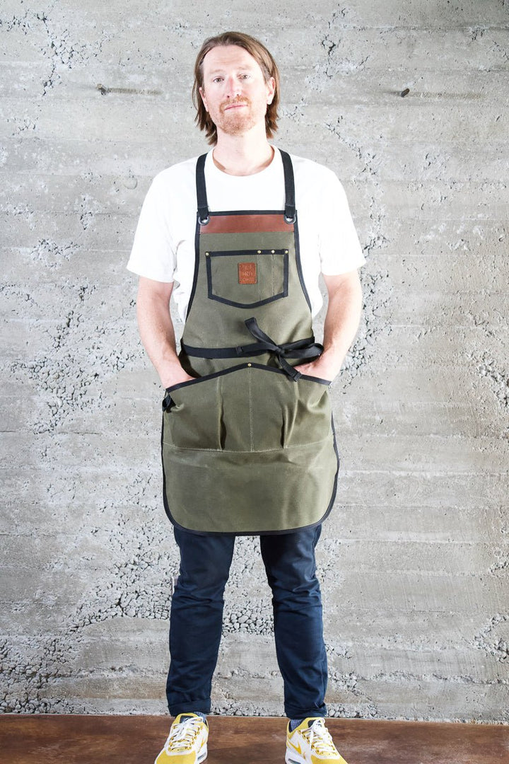 Waxed Canvas Work Apron -- Artichoke - Valentich Goods