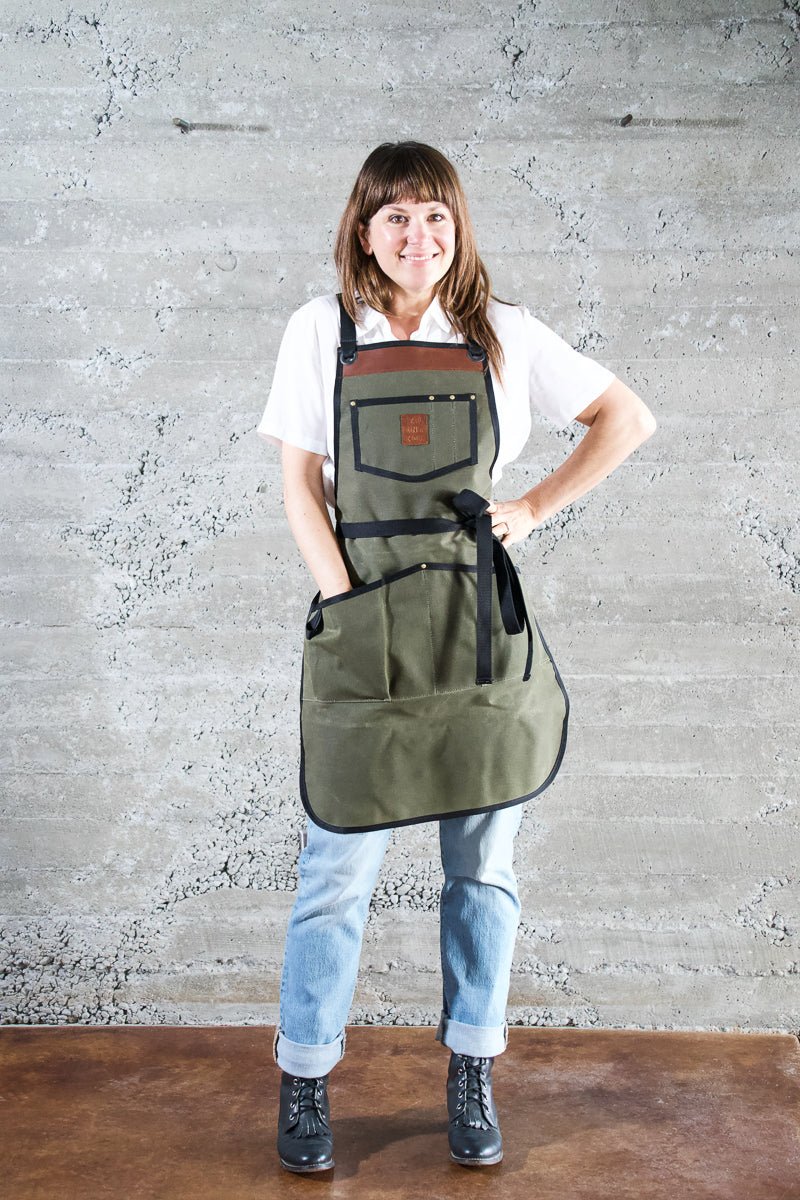 Waxed Canvas Work Apron -- Artichoke - Valentich Goods