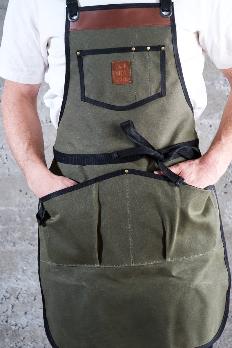 Waxed Canvas Work Apron -- Artichoke - Valentich Goods