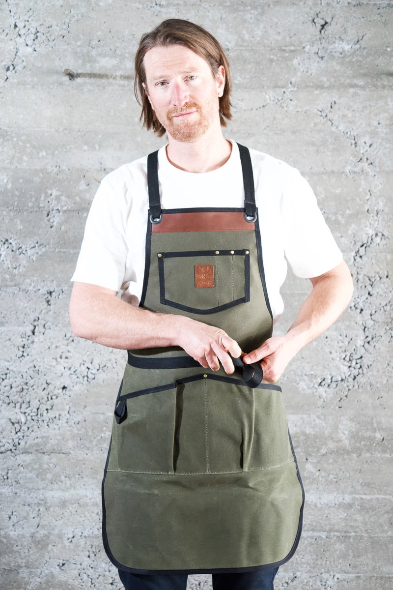 Waxed Canvas Work Apron -- Artichoke - Valentich Goods