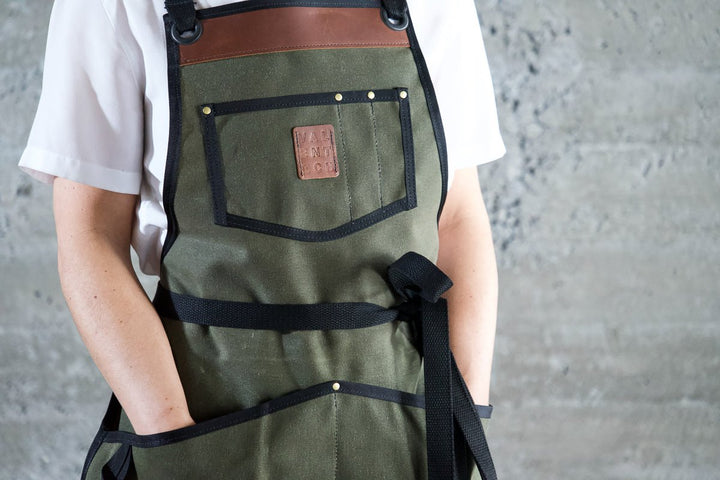 Waxed Canvas Work Apron -- Artichoke - Valentich Goods