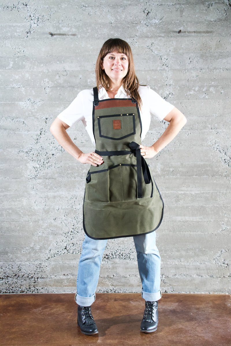 Waxed Canvas Work Apron -- Artichoke - Valentich Goods