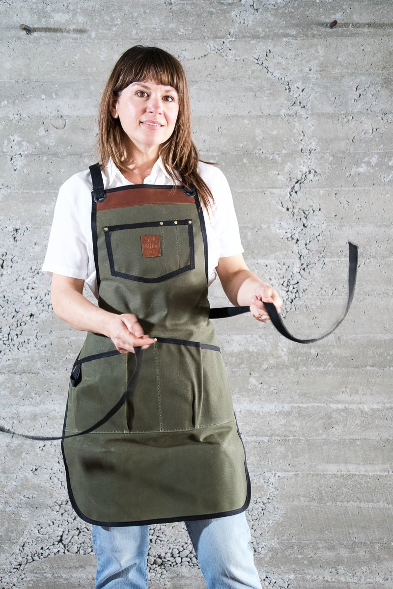 Waxed Canvas Work Apron -- Artichoke - Valentich Goods