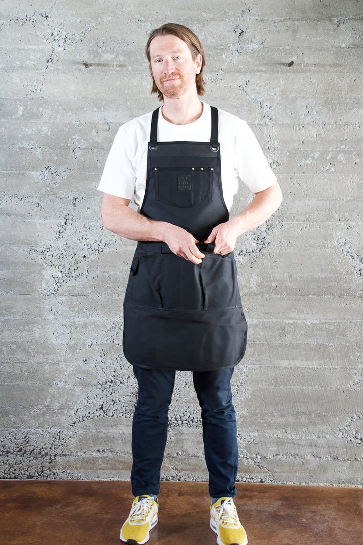 Waxed Canvas Work Apron -- Black - Valentich Goods