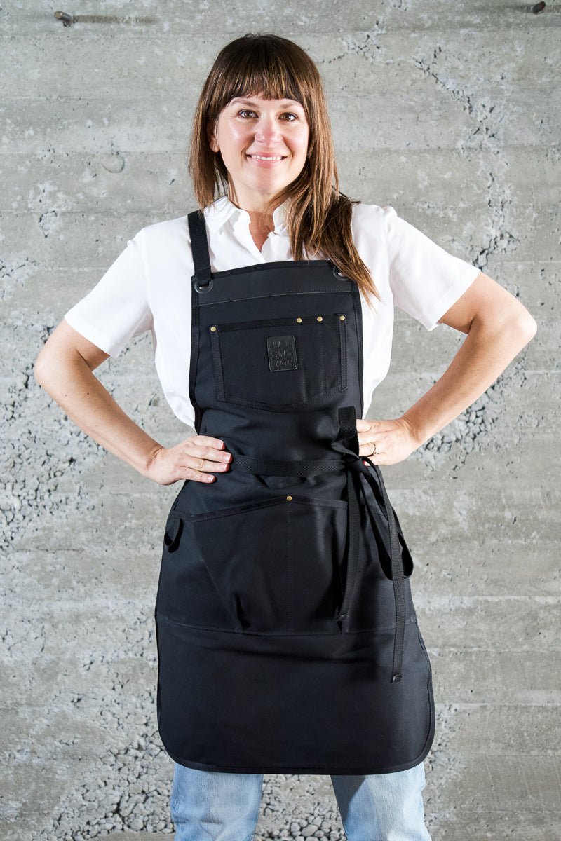 Waxed Canvas Work Apron -- Black - Valentich Goods